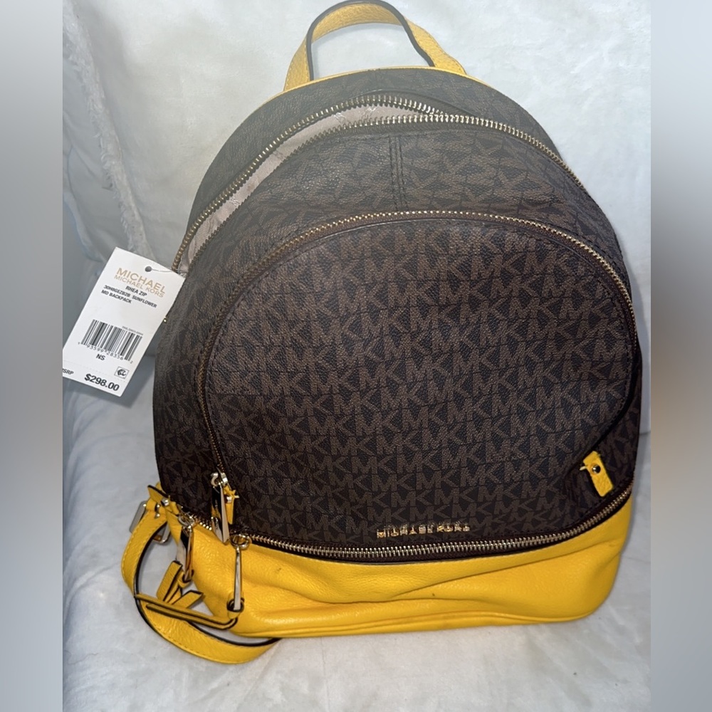Micheal Kors Brown and Mustard Yellow Backpack